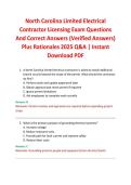 North Carolina Limited Electrical Contractor Licensing Exam Questions And Correct Answers &lpar;Verified Answers&rpar; Plus Rationales 2025 Q&A &vert; Instant Download PDF
