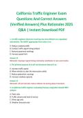 California Traffic Engineer Exam Questions And Correct Answers &lpar;Verified Answers&rpar; Plus Rationales 2025 Q&A &vert; Instant Download PDF