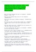 AMERICAN RED CROSS CPR &sol; AED CERTIFICATION STUDY GUIDE QUESTIONS WITH COMPLETE SOLUTIONS