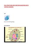 CELL STRUCTURE AND FUNCTION QUESTIONS WITH VERIFIED ANSWERS