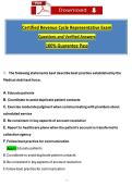 Certified Revenue Cycle Representative Exam &NewLine;Questions and Verified Answers &NewLine;100&percnt; Guarantee Pass