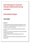 Davis Advantage for Townsend&rsquo;s Psychiatric Mental Health Nursing 11th Edition Test Bank &vert; 1&comma;500 Advanced NCLEX-RN Psychiatric Nursing MCQs with Rationales &vert; Karyn Morgan