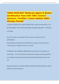 YEAR 2026&sol;2027 Medicare Agent & Broker&NewLine;Certification Test with 100&percnt; Correct&NewLine;Answers &vert; Verified &vert; Latest Update 2026 &vert;&NewLine;Already Passed