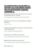 PLATINUM FINAL EXAM EMTP 3 3&NewLine;REVIEW 2026 PARAMEDIC SCRIPT&NewLine;SOLVED QUESTIONS VERIFIED&NewLine;ANSWERS A&plus;