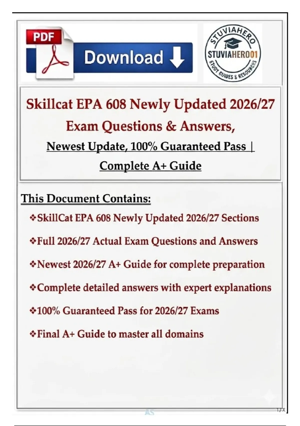 SkillCat EPA 608 – Newly Updated 2026/2027 Exam Questions & Answers ...