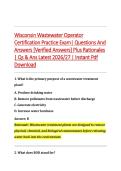 Wisconsin Wastewater Operator &NewLine;Certification Practice Exam&vert; Questions And &NewLine;Answers &lbrack;Verified Answers&rsqb; Plus Rationales &NewLine;&vert; Qs & Ans Latest 2026&sol;27 &vert; Instant Pdf &NewLine;Download
