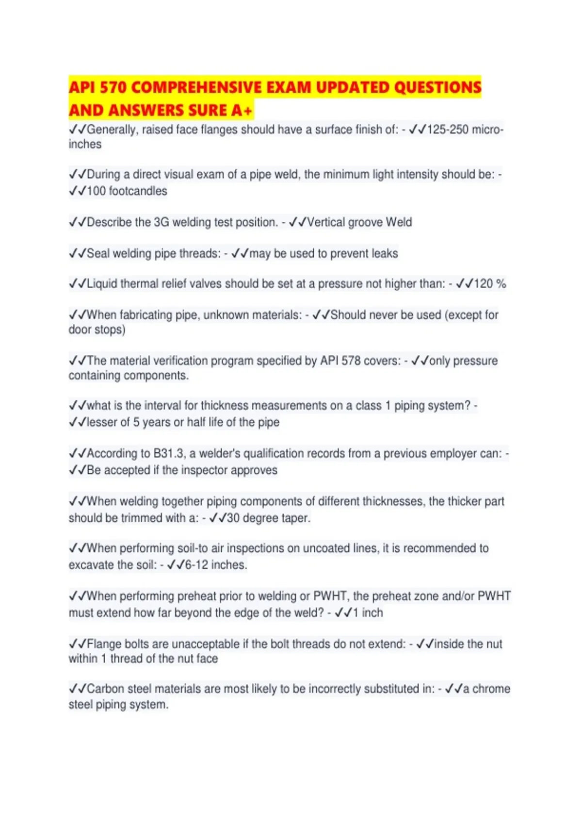 API 570 COMPREHENSIVE EXAM UPDATED QUESTIONS AND ANSWERS SURE - IC3 ...