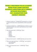 PHASE 2 WISCONSIN POLICE ACADEMY &NewLine;EXAM STUDY GUIDE 2026&sol;2027 &NewLine;ACCURATE QUESTIONS WITH CORRECT &NewLine;DETAILED SOLUTIONS &vert;&vert; &NewLine;100&percnt; GUARANTEED PASS &NewLine;<NEWEST VERSION> 