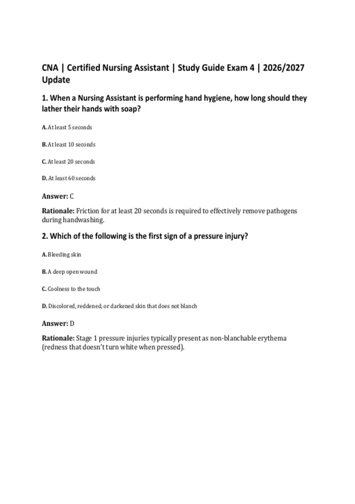 CNA | Certified Nursing Assistant | Study Guide Exam 4 | 2026/2027 ...