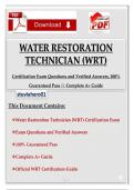 Water Restoration Technician &lpar;WRT&rpar; Certification Exam &ndash; Questions & Verified Answers&comma; 100&percnt; Guaranteed Pass &vert;&vert; Complete A&plus; Guide