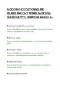 RADIOGRAPHIC POSITIONING AND&NewLine;RELATED ANATOMY ACTUAL PAPER 2026&NewLine;QUESTIONS WITH SOLUTIONS GRADED A&plus;