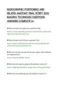 RADIOGRAPHIC POSITIONING AND&NewLine;RELATED ANATOMY FINAL SCRIPT 2026&NewLine;IMAGING TECHNIQUES QUESTIONS&NewLine;ANSWERS COMPLETE A&plus;