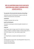 BIOL 101 MIDTERM EXAM STUDY GUIDE WITH QUESTIONS AND CORRECT ANSWERS LATEST UPDATED RATED A&plus;