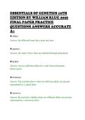 ESSENTIALS OF GENETICS 10TH&NewLine;EDITION BY WILLIAM KLUG 2026&NewLine;FINAL PAPER PRACTICE&NewLine;QUESTIONS ANSWERS ACCURATE&NewLine;A&plus;&NewLine;