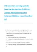 DCF Foster Care Licensing Specialist &NewLine;Exam Practice Questions And Correct &NewLine;Answers &lpar;Verified Answers&rpar; Plus &NewLine;Rationale 2026 Q&A&vert; Instant Download &NewLine;Pdf