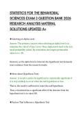 STATISTICS FOR THE BEHAVIORAL&NewLine;SCIENCES EXAM 3 QUESTION BANK 2026&NewLine;RESEARCH ANALYSIS MATERIAL&NewLine;SOLUTIONS UPDATED A&plus;