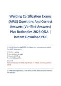 &NewLine;Welding Certification Exams &lpar;AWS&rpar; Questions And Correct Answers &lpar;Verified Answers&rpar; Plus Rationales 2025 Q&A &vert; Instant Download PDF&NewLine;