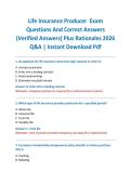 Life Insurance Producer  Exam Questions And Correct Answers &lpar;Verified Answers&rpar; Plus Rationales 2026 Q&A &vert; Instant Download Pdf