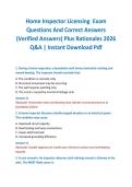 Home Inspector Licensing  Exam Questions And Correct Answers &lpar;Verified Answers&rpar; Plus Rationales 2026 Q&A &vert; Instant Download Pdf