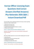 Escrow Officer Licensing Exam Questions And Correct Answers &lpar;Verified Answers&rpar; Plus Rationales 2026 Q&A &vert; Instant Download Pdf