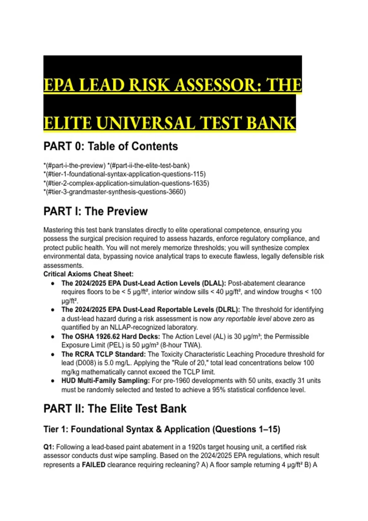 EPA Lead Risk Assessor Exam Prep (2026/2027): Elite Universal Test Bank ...