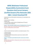 MPRE &lpar;Multistate Professional Responsibility Examination&rpar; Exam Questions And Correct Answers &lpar;Verified Answers&rpar; Plus Rationales 2026 Q&A &vert; Instant Download Pdf