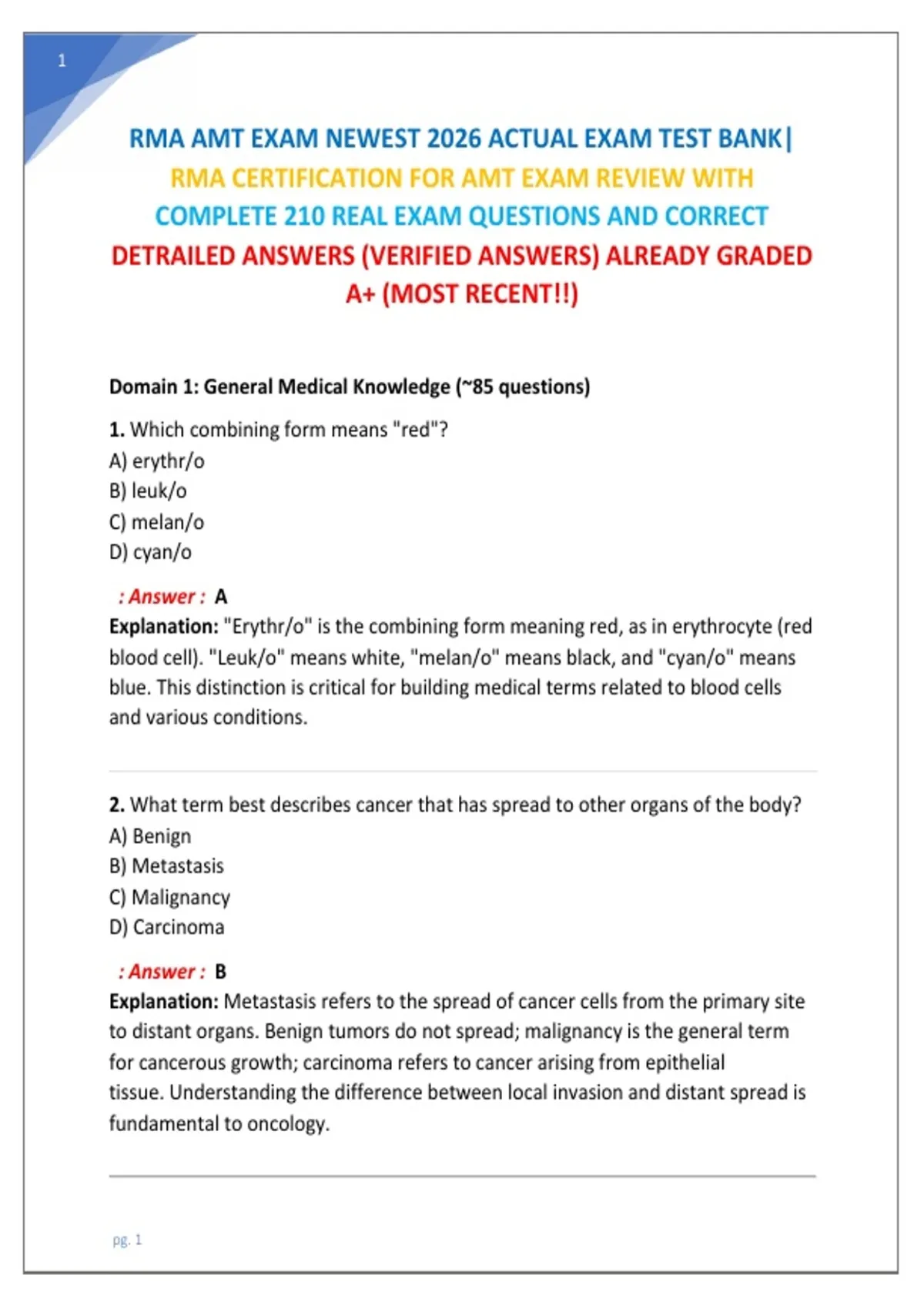 RMA AMT EXAM NEWEST 2026 ACTUAL EXAM TEST BANK| RMA CERTIFICATION FOR ...