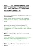 TEXAS CLASS A BARBER FINAL SCRIPT&NewLine;2026 BARBERING LICENSE QUESTIONS&NewLine;ANSWERS COMPLETE A&plus;
