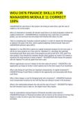 WGU D076 FINANCE SKILLS FOR MANAGERS MODULE 11 CORRECT 100&percnt;
