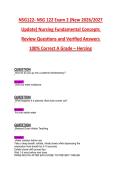 NSG 122 Nursing Fundamental Concepts Exam 2 Study Guide Practice Questions and Detailed Answers Herzing