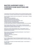 MASTER GARDENER WEEK 1 OVERVIEW EXAM QUESTIONS AND ANSWERS