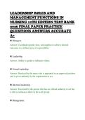 LEADERSHIP ROLES AND&NewLine;MANAGEMENT FUNCTIONS IN&NewLine;NURSING 11TH EDITION TEST BANK&NewLine;2026 FINAL PAPER PRACTICE&NewLine;QUESTIONS ANSWERS ACCURATE&NewLine;A&plus;&NewLine;◉ Ma