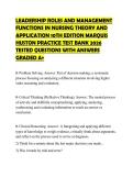 LEADERSHIP ROLES AND MANAGEMENT&NewLine;FUNCTIONS IN NURSING THEORY AND&NewLine;APPLICATION 10TH EDITION MARQUIS&NewLine;HUSTON PRACTICE TEST BANK 2026&NewLine;TESTED QUESTIONS WITH ANSWERS&NewLine;GRADED A&plus;&NewLine;
