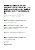LEHNE PHARMACOLOGY FOR&NewLine;NURSING CARE 11TH EDITION TEST&NewLine;BANK 2026 FINAL PAPER PRACTICE&NewLine;QUESTIONS ANSWERS ACCURATE&NewLine;A&plus;