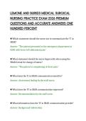 LEMONE AND BURKES MEDICAL SURGICAL&NewLine;NURSING PRACTICE EXAM 2026 PREMIUM&NewLine;QUESTIONS AND ACCURATE ANSWERS ONE&NewLine;HUNDRED PERCENT&NewLine;