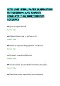 LETRS UNIT 1 FINAL PAPER EXAMINATION&NewLine;TEST QUESTIONS AND ANSWERS&NewLine;COMPLETE STUDY SHEET VERIFIED&NewLine;ACCURACY&NewLine;