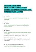 LETRS UNIT 2 ASSESSMENT&NewLine;INSTRUCTIONAL LITERACY DESIGN&NewLine;PHONICS INTERVENTION METHODS FINAL&NewLine;PAPER COMPLETE ANSWERS&NewLine;