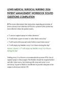 LEWIS MEDICAL SURGICAL NURSING 2026&NewLine;PATIENT MANAGEMENT WORKBOOK SOLVED&NewLine;QUESTIONS COMPILATION