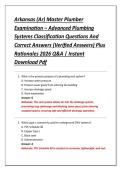 Arkansas &lpar;Ar&rpar; Master Plumber &NewLine;Examination &ndash; Advanced Plumbing &NewLine;Systems Classification Questions And &NewLine;Correct Answers &lpar;Verified Answers&rpar; Plus &NewLine;Rationales 2026 Q&A &vert; Instant &NewLine;Download Pdf 