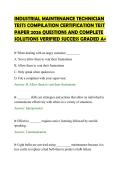 INDUSTRIAL MAINTENANCE TECHNICIAN&NewLine;TESTS COMPILATION CERTIFICATION TEST&NewLine;PAPER 2026 QUESTIONS AND COMPLETE&NewLine;SOLUTIONS VERIFIED SUCCESS GRADED A&plus;