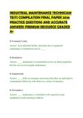 INDUSTRIAL MAINTENANCE TECHNICIAN&NewLine;TESTS COMPILATION FINAL PAPER 2026&NewLine;PRACTICE QUESTIONS AND ACCURATE&NewLine;ANSWERS PREMIUM RESOURCE GRADED&NewLine;A&plus;