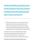 Florida Pipe Welding Certification Exam &NewLine;Practice Questions And Correct Answers &NewLine;&lpar;Verified Answers&rpar; Plus Rationale 2026 &NewLine;Q&A&vert; Instant Download Pdf  