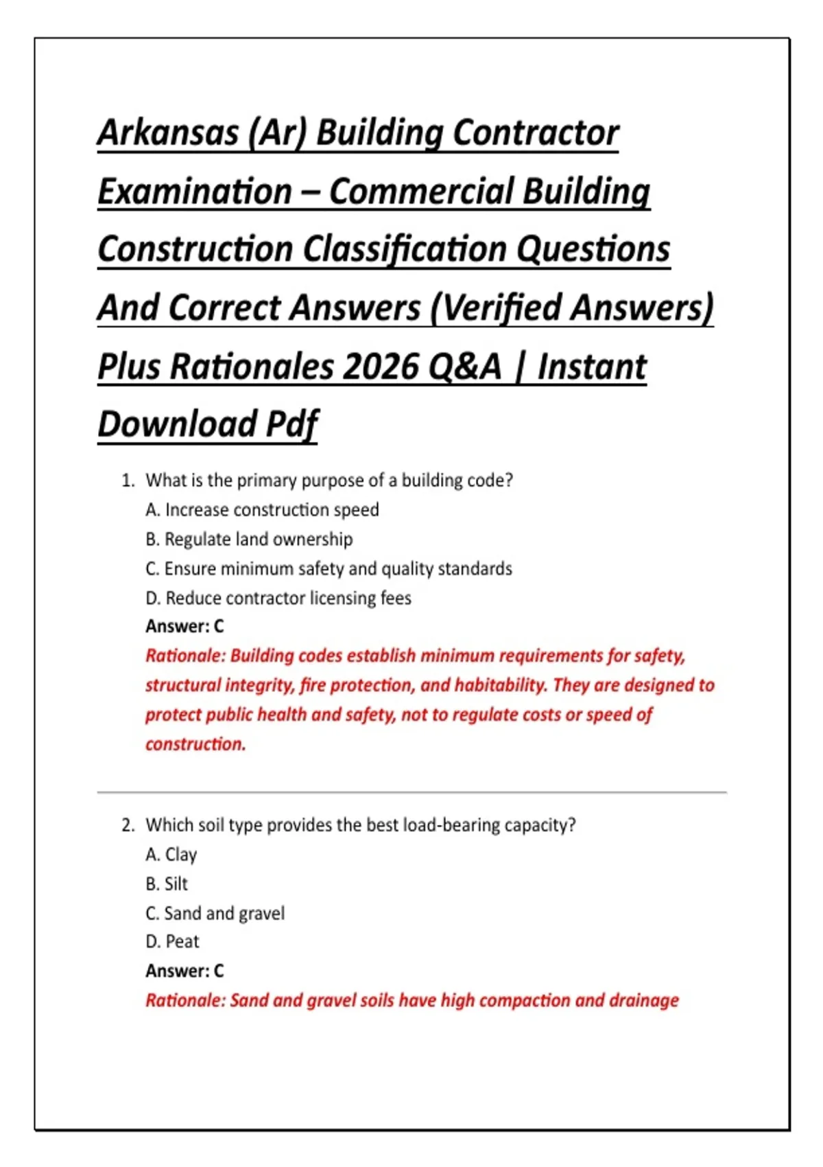 Commercial Building Questionnaire Arkansas (Ar) Building Contractor Examination – Commercial Building ...