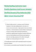 Florida Roofing Contractor Exam &NewLine;Practice Questions And Correct Answers &NewLine;&lpar;Verified Answers&rpar; Plus Rationale 2026 &NewLine;Q&A&vert; Instant Download Pdf  