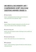 UNE MEDICAL BIOCHEMISTRY UNIT 1&NewLine;COMPREHENSIVE SCRIPT 2026 EXAM&NewLine;QUESTIONS ANSWERS GRADED A&plus;