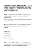 UNE MEDICAL BIOCHEMISTRY UNIT 1 STUDY&NewLine;GUIDE 2026 EXAM QUESTIONS ANSWERS&NewLine;VERIFIED GRADED A&plus;