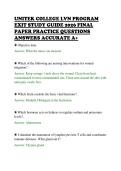UNITEK COLLEGE LVN PROGRAM&NewLine;EXIT STUDY GUIDE 2026 FINAL&NewLine;PAPER PRACTICE QUESTIONS&NewLine;ANSWERS ACCURATE A&plus;&NewLine;