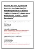 Arkansas &lpar;Ar&rpar; Home Improvement &NewLine;Contractor Examination Specialty &NewLine;Remodeling Classification Questions &NewLine;And Correct Answers &lpar;Verified Answers&rpar; &NewLine;Plus Rationales 2026 Q&A &vert; Instant &NewLine;Download Pdf 
