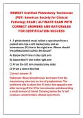 2026-2027  NEWEST Certified Phlebotomy Technician&NewLine;&lpar;PBT&rpar; American Society for Clinical&NewLine;Pathology EXAM &vert; ULTIMATE EXAM WITH&NewLine;CORRECT ANSWERS AND RATIONALES&NewLine;FOR CERTIFICATION SUCCESS