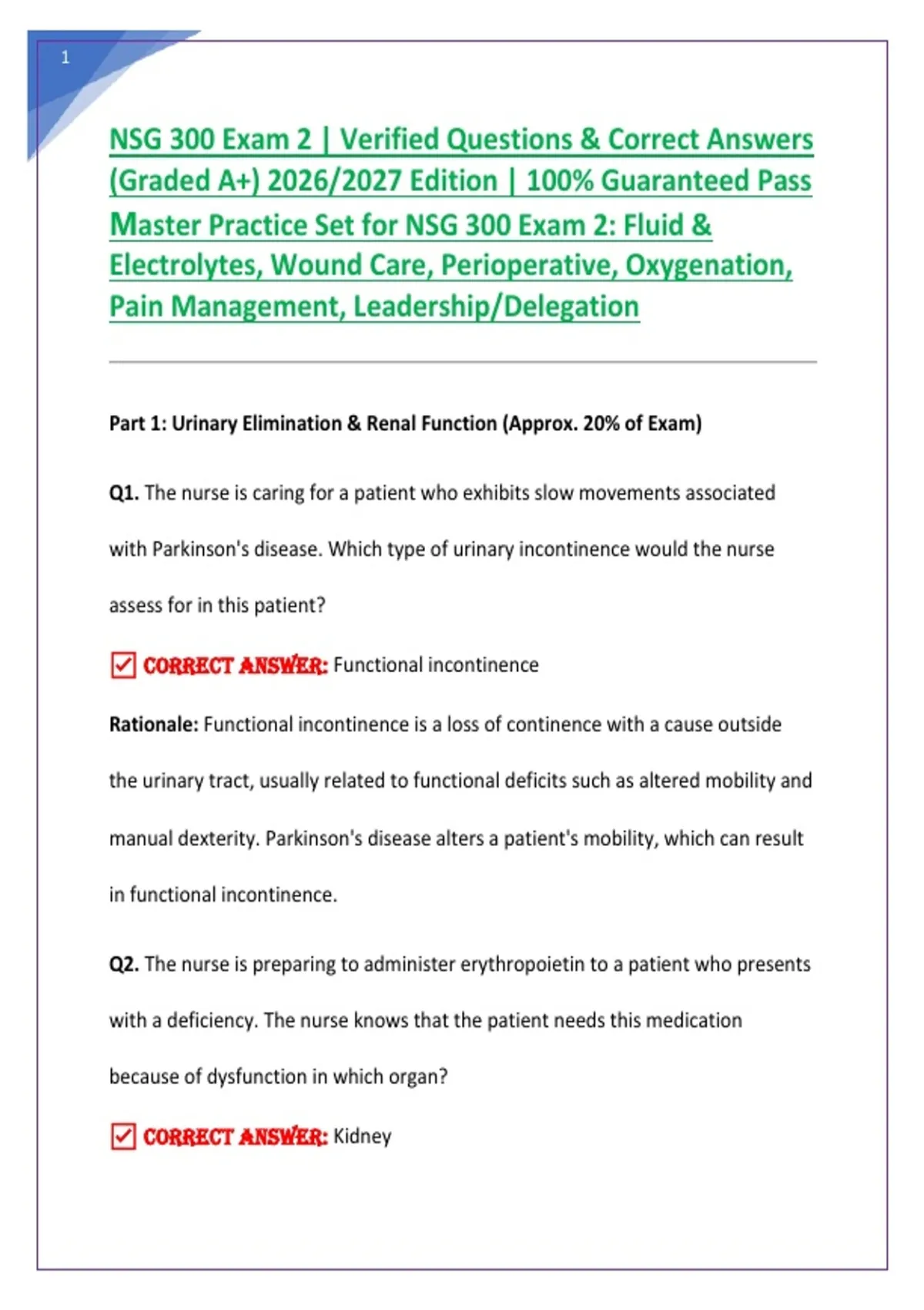 NSG 300 EXAM 2 – COMPLETE 180-QUESTION PRACTICE TEST Foundations of ...